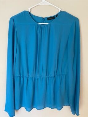 Halogen Blue Long Sleeve Peplum Blouse